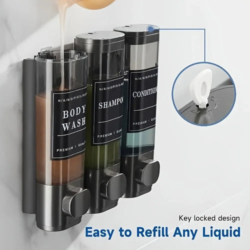 Dispensador Triple para Ducha – Champú, Gel y Acondicionador Sin Taladro