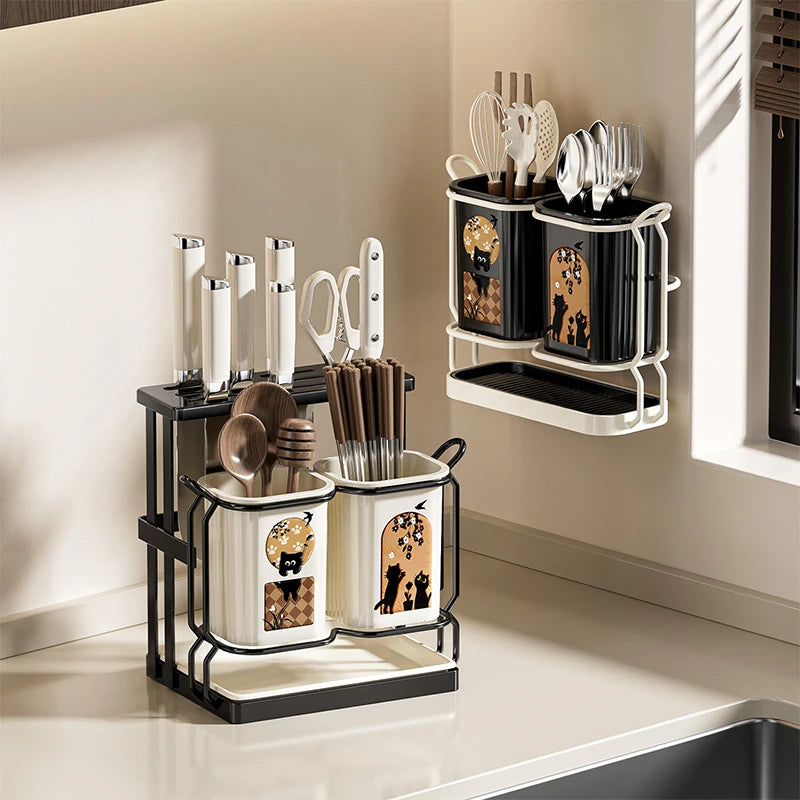 Organizador de Cubiertos y Utensilios de Pared – Acero Inoxidable con Escurridor para Cocina | CSEI