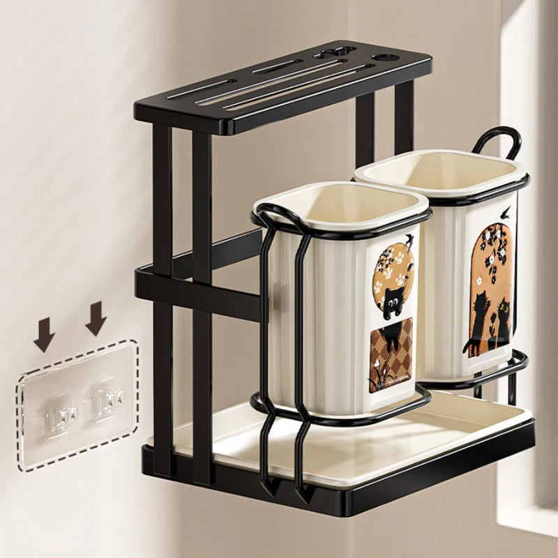 Organizador de Cubiertos y Utensilios de Pared – Acero Inoxidable con Escurridor para Cocina | CSEI