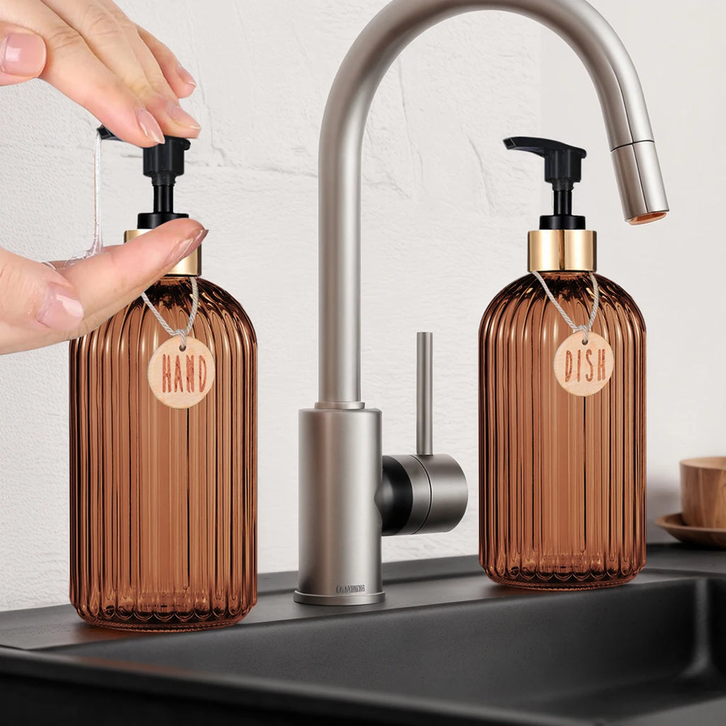 Dispensador de Jabón Premium Ámbar – Elegancia en tu Cocina o Baño