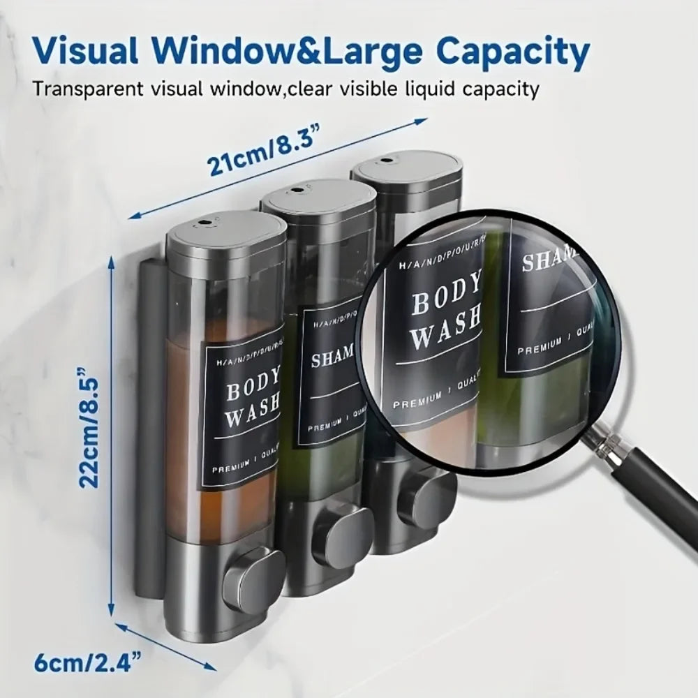 Dispensador Triple para Ducha – Champú, Gel y Acondicionador Sin Taladro