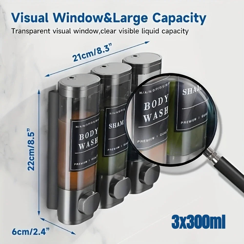 Dispensador Triple para Ducha – Champú, Gel y Acondicionador Sin Taladro