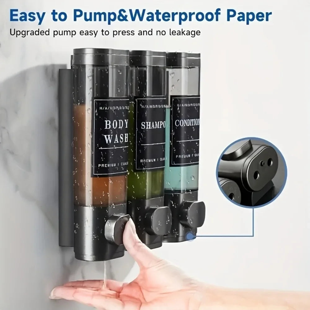 Dispensador Triple para Ducha – Champú, Gel y Acondicionador Sin Taladro