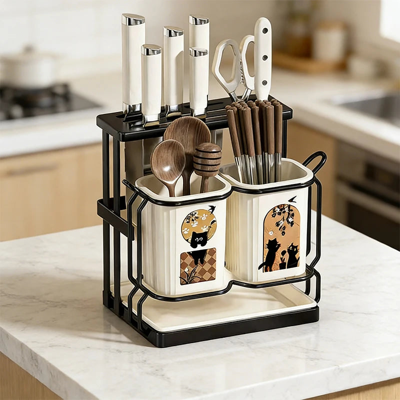 Organizador de Cubiertos y Utensilios de Pared – Acero Inoxidable con Escurridor para Cocina | CSEI