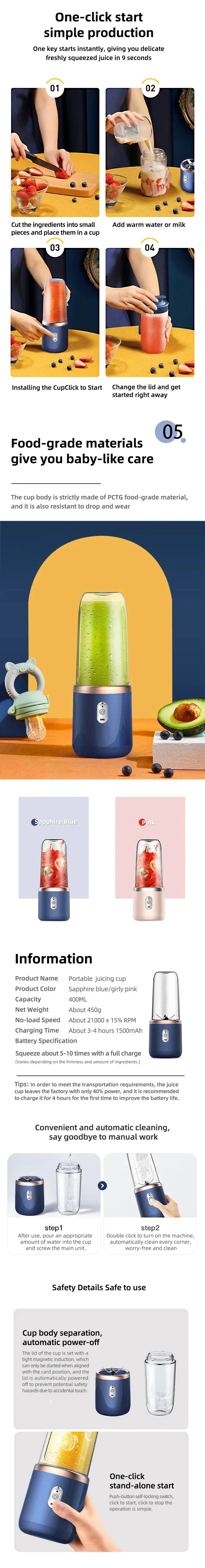 Batidora Portátil USB – Edición Smoothies 400ml